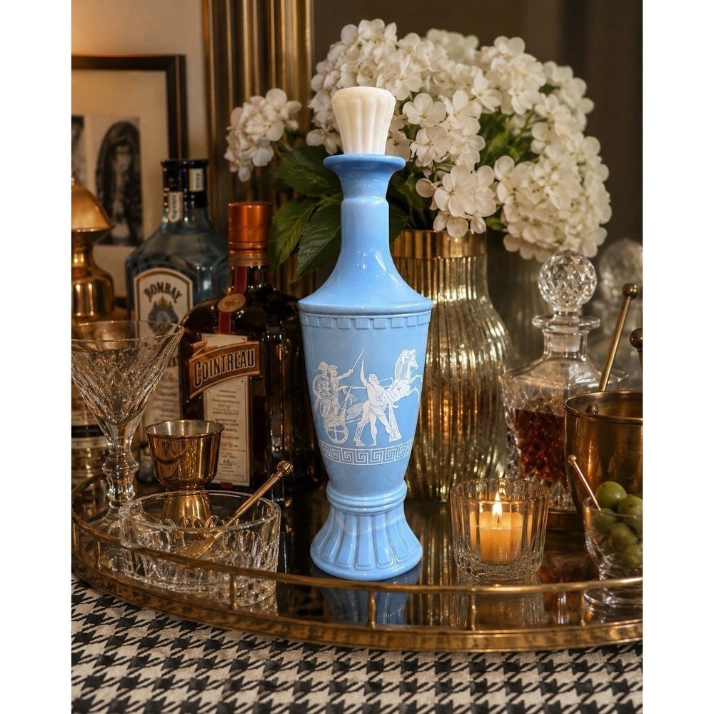 VTG 1960 Jim Beam Greek Chariots Blue Glass Liquor Decanter Empty Bottle Stopper